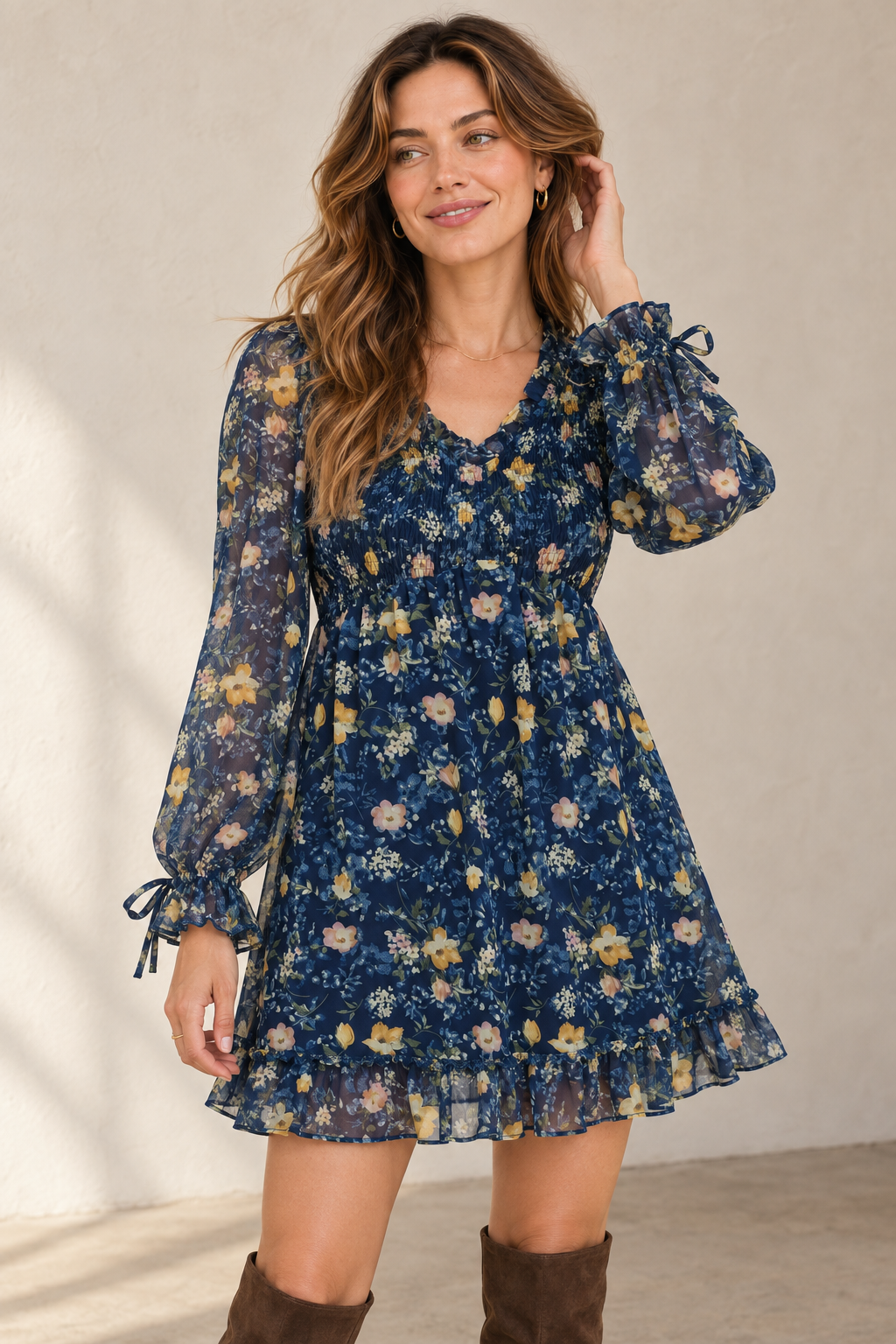 Floral Smocked-Waist Ruffle Mini Dress