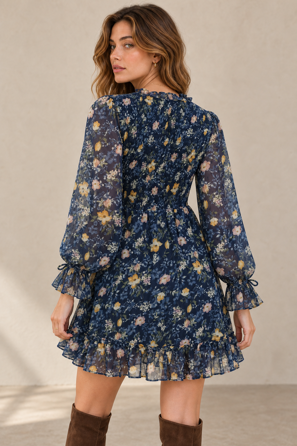 Floral Smocked-Waist Ruffle Mini Dress