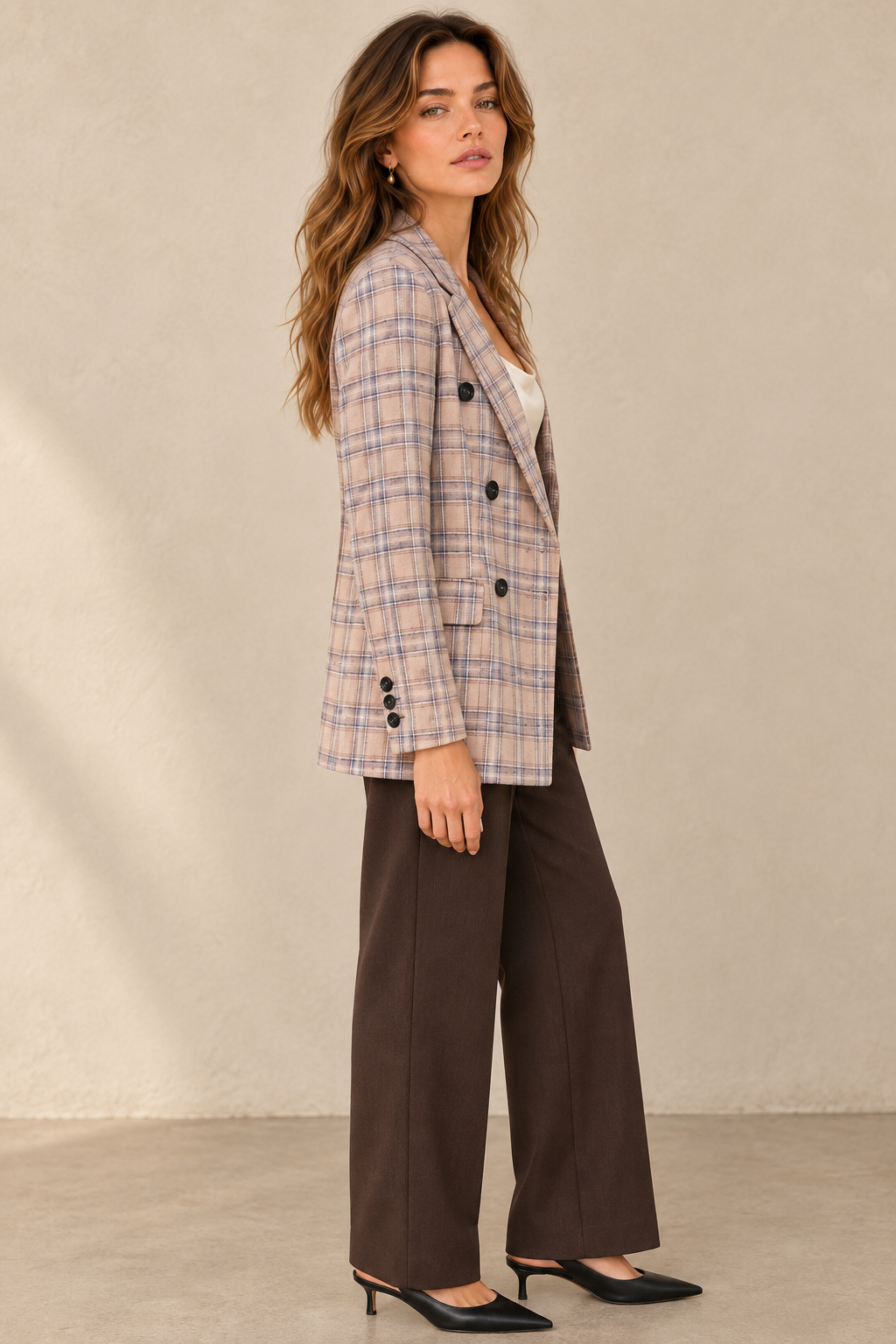 Two-Tone Plaid Double-Breasted Blazer