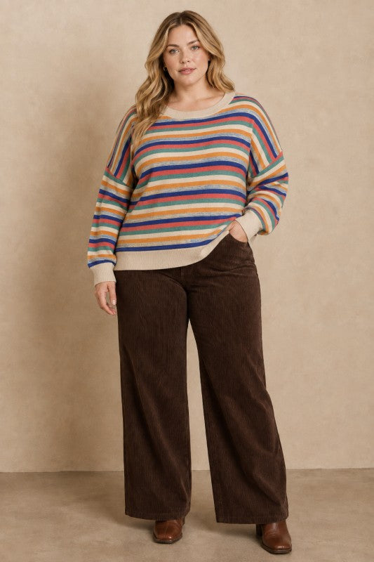 Plus Size Multicolor Striped Pointelle Sweater