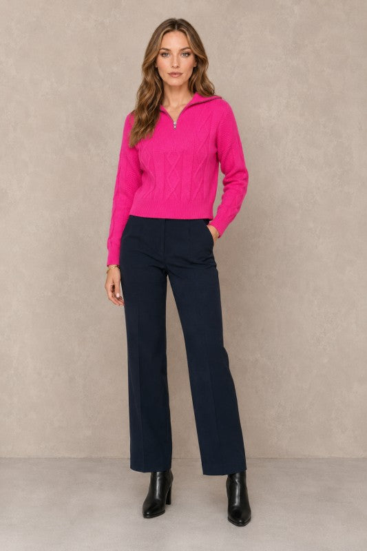 Cable-Knit Quarter-Zip Collared Sweater