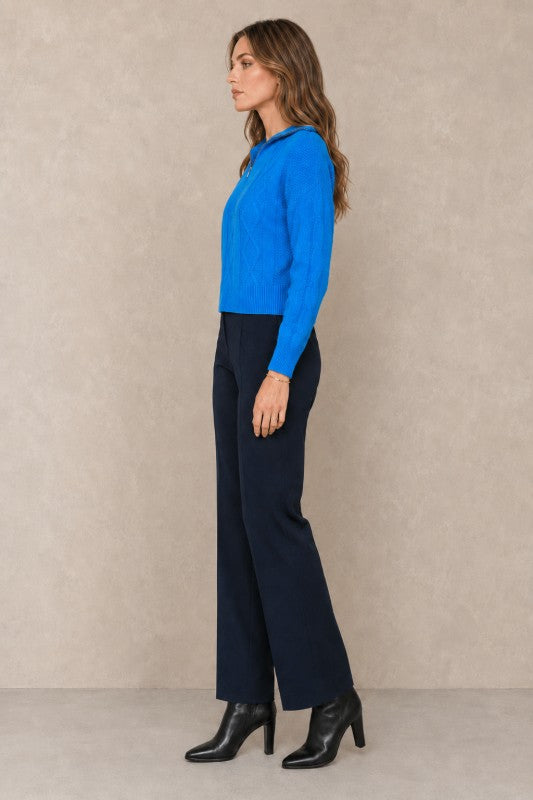 Cable-Knit Quarter-Zip Collared Sweater