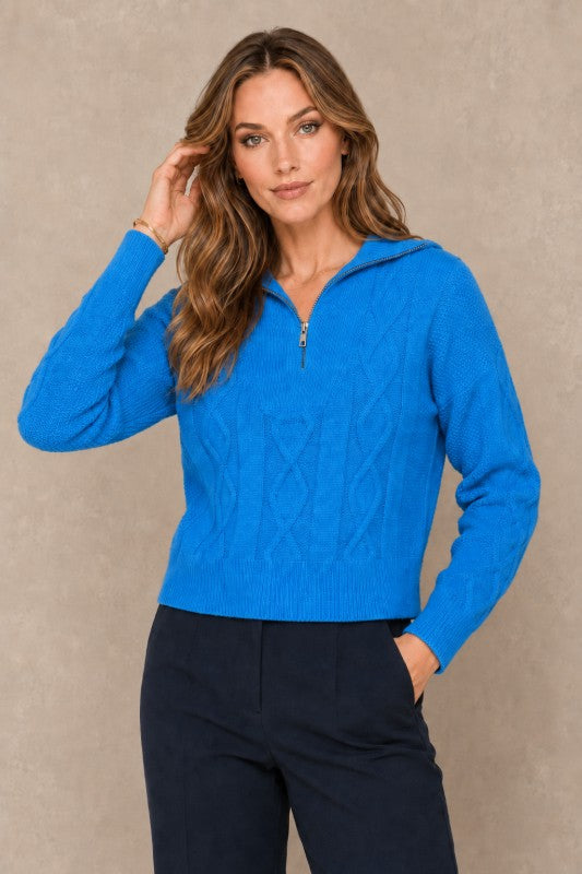 Cable-Knit Quarter-Zip Collared Sweater