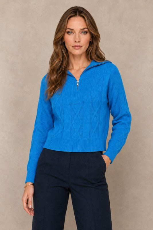 Cable-Knit Quarter-Zip Collared Sweater