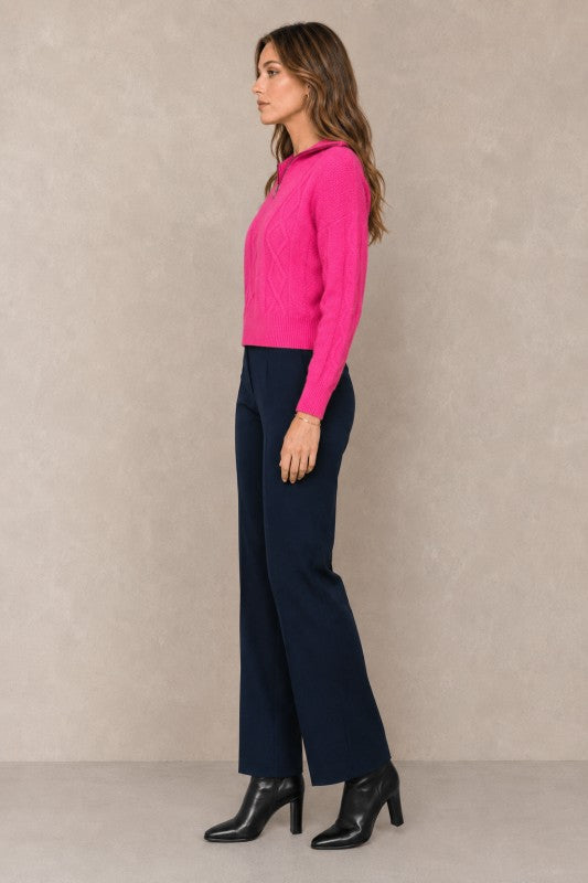 Cable-Knit Quarter-Zip Collared Sweater