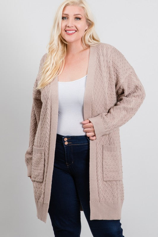 Plus Size Textured-Knit Long Cardigan