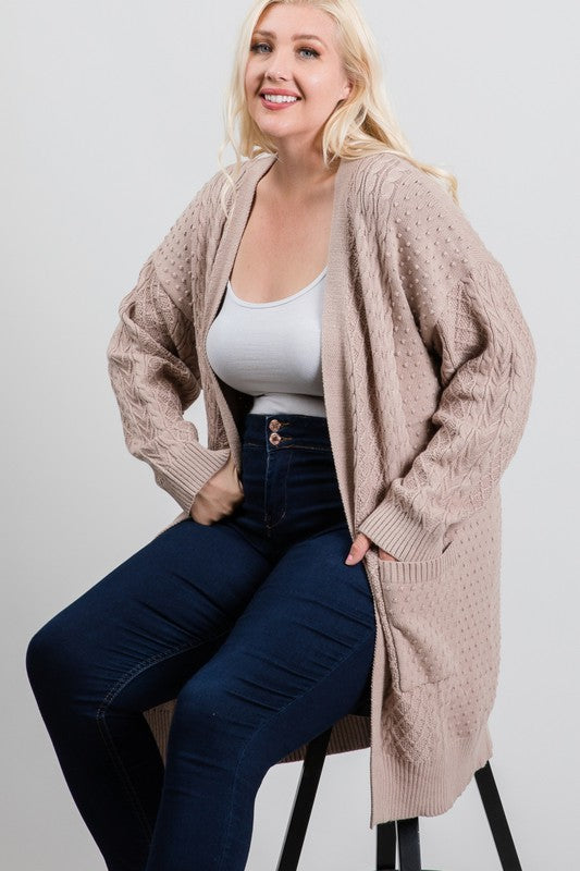 Plus Size Textured-Knit Long Cardigan