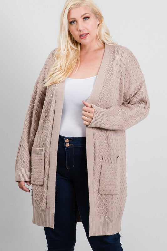 Plus Size Textured-Knit Long Cardigan