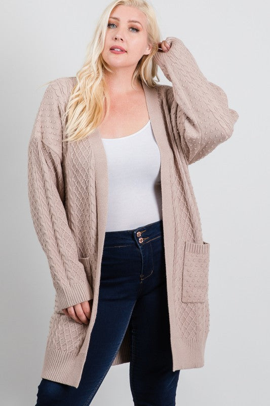 Plus Size Textured-Knit Long Cardigan
