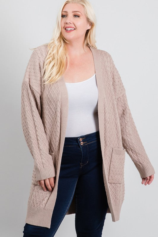 Plus Size Textured-Knit Long Cardigan