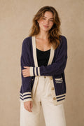 Cable-Knit Varsity Stripe Cardigan