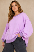 Plus Size Raw-Edge Slit-Sleeve Pullover