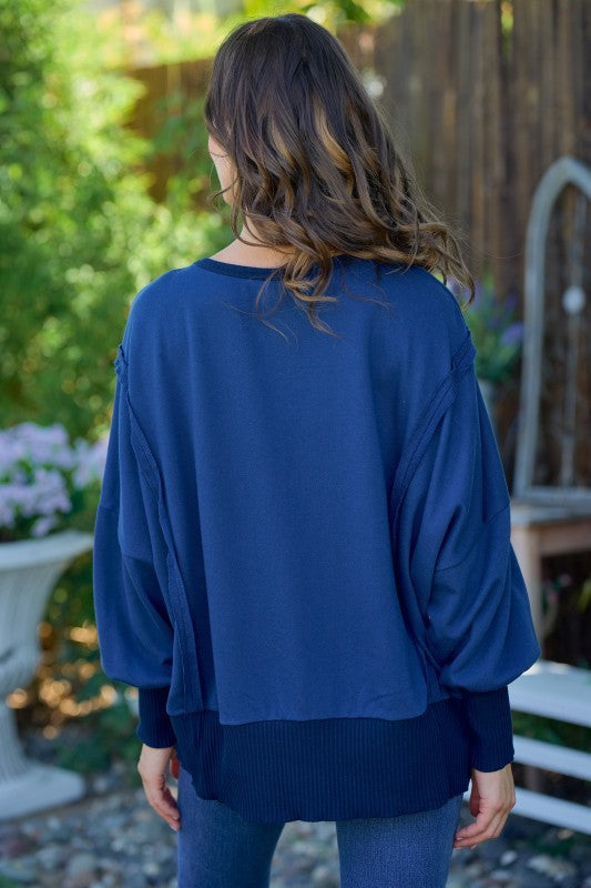 Plus Size Raw-Edge Slit-Sleeve Pullover