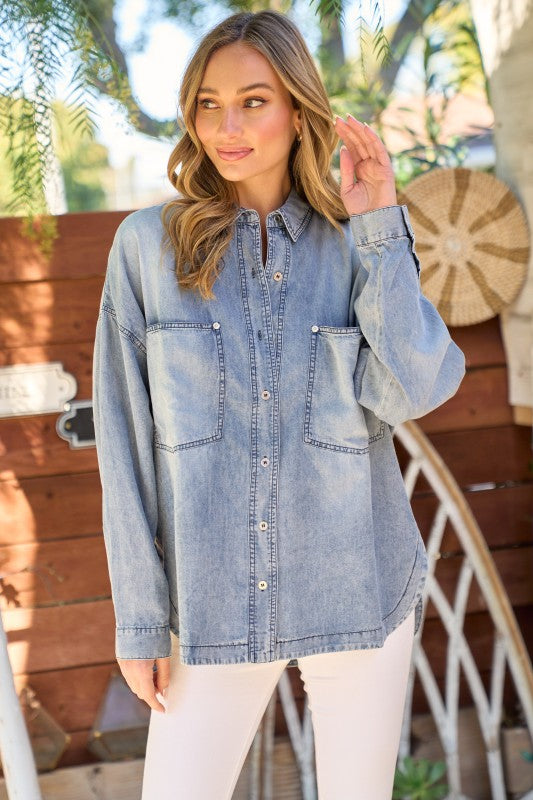 Relaxed-Fit Denim Button-Up Shirt