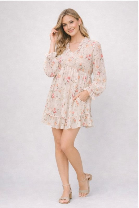Floral Smocked-Waist Ruffle Mini Dress