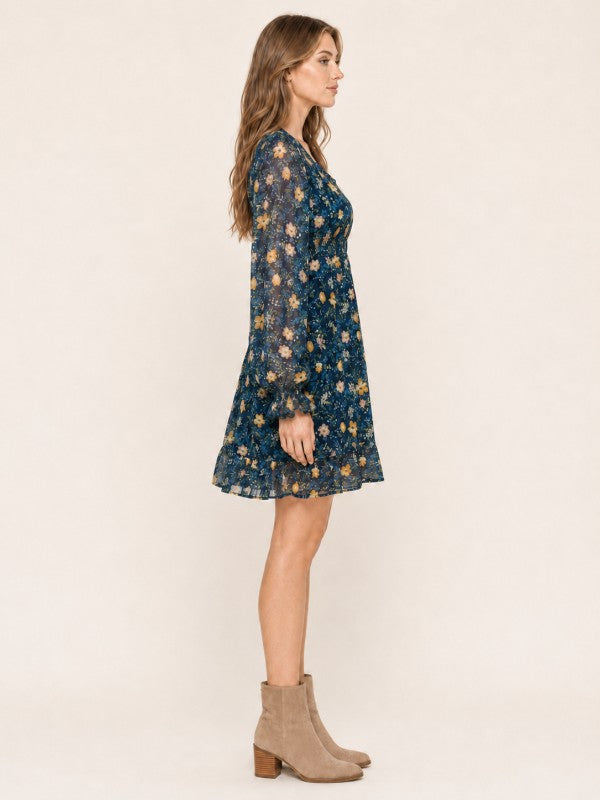 Floral Smocked-Waist Ruffle Mini Dress