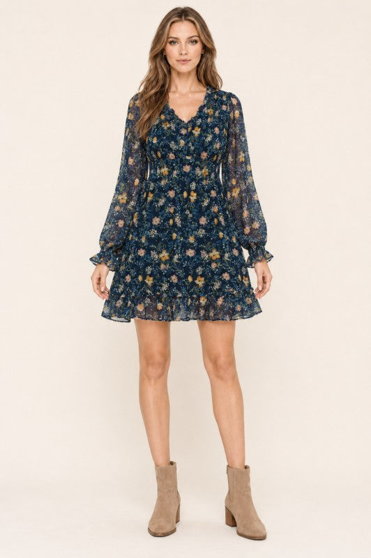 Floral Smocked-Waist Ruffle Mini Dress