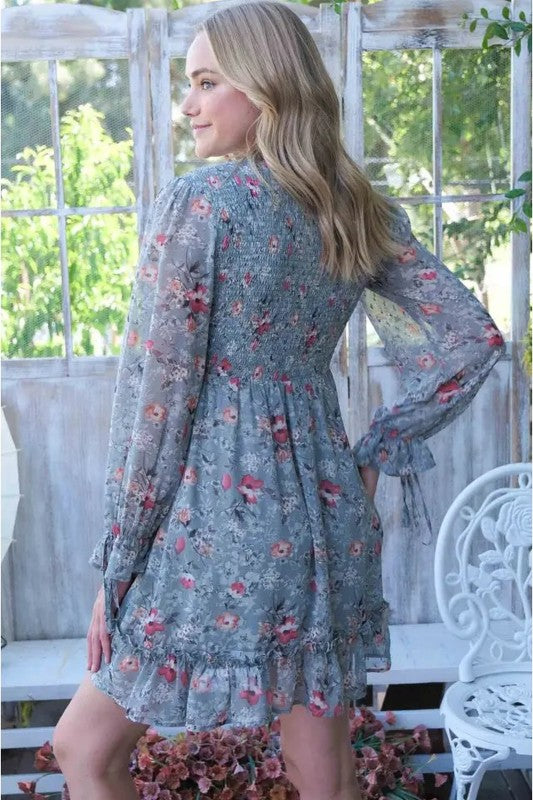 Floral Smocked-Waist Ruffle Mini Dress