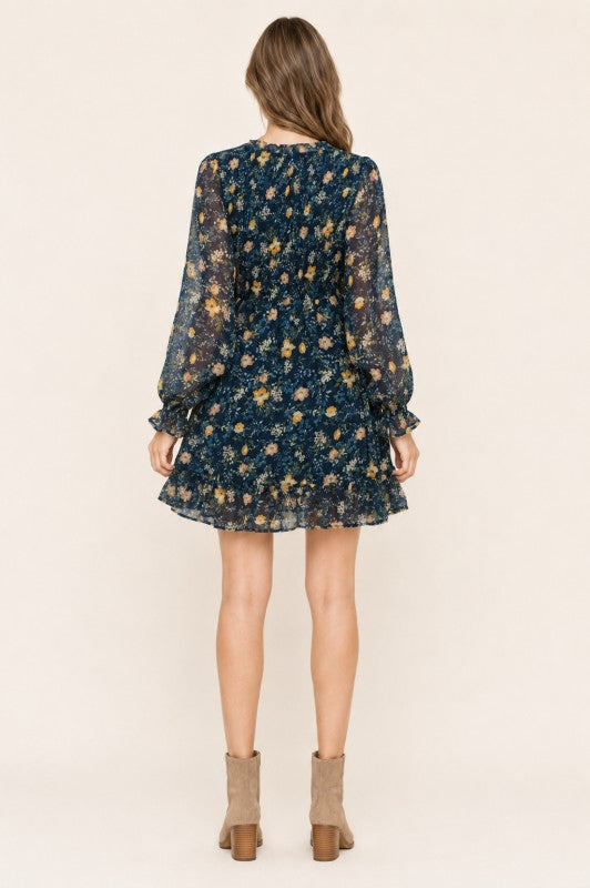 Floral Smocked-Waist Ruffle Mini Dress