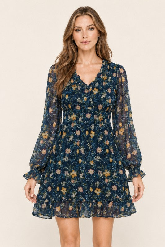 Floral Smocked-Waist Ruffle Mini Dress