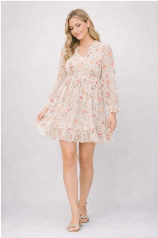 Floral Smocked-Waist Ruffle Mini Dress