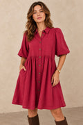 Textured Linen-Blend Button-Down Shirt Dress