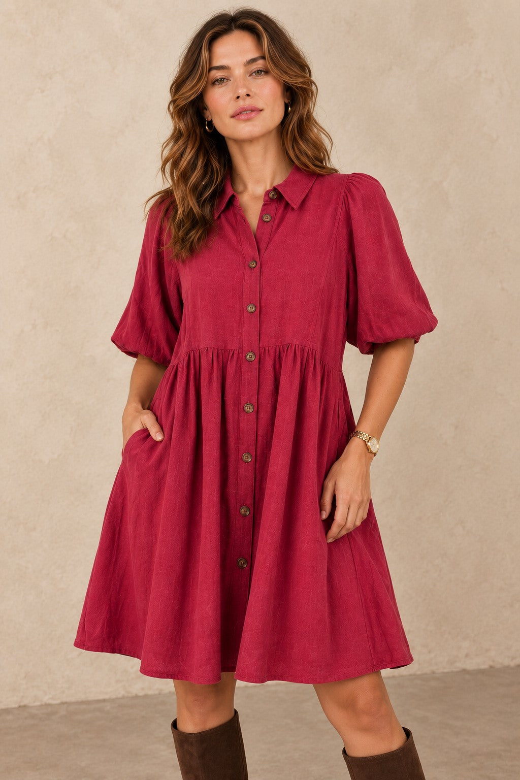 Textured Linen-Blend Button-Down Shirt Dress