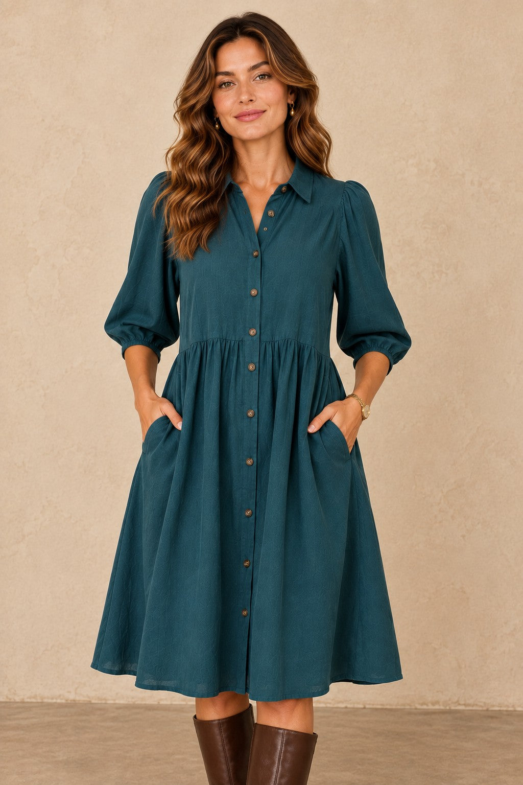 Textured Linen-Blend Button-Down Shirt Dress