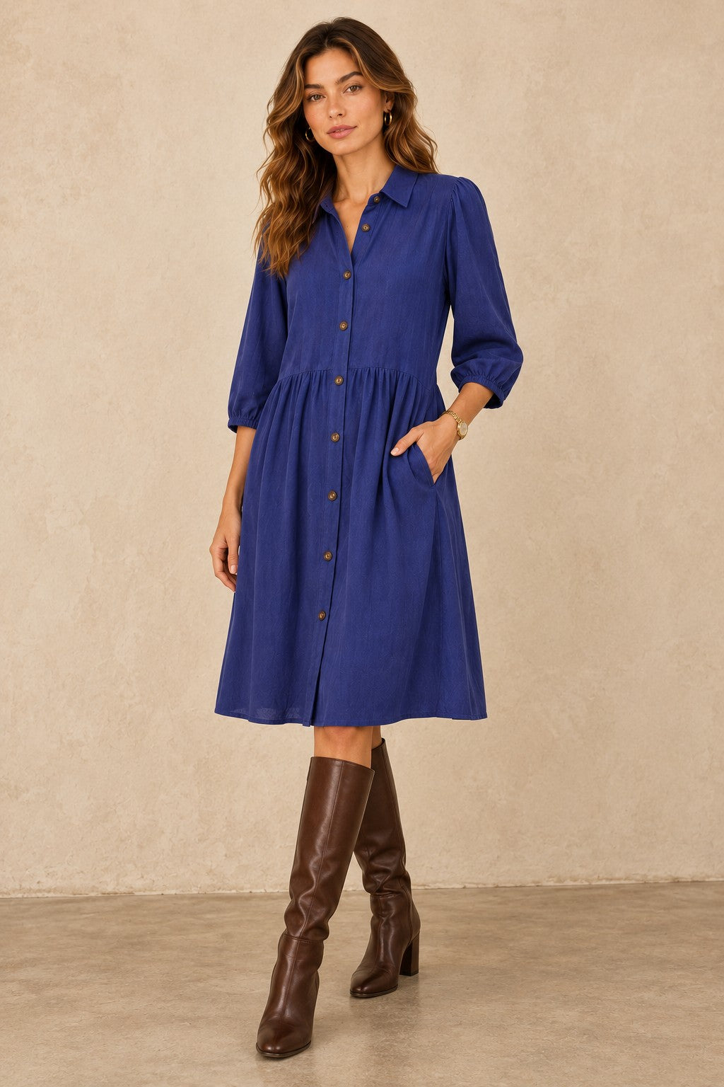 Textured Linen-Blend Button-Down Shirt Dress