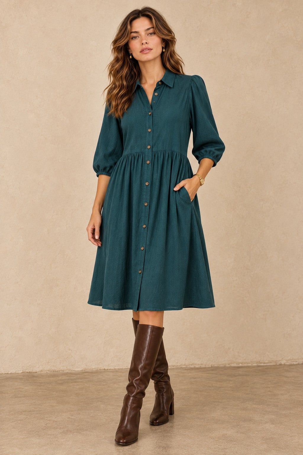 Textured Linen-Blend Button-Down Shirt Dress