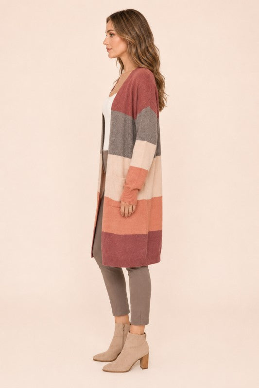 Multicolor Stripe Open-Front Duster Cardigan