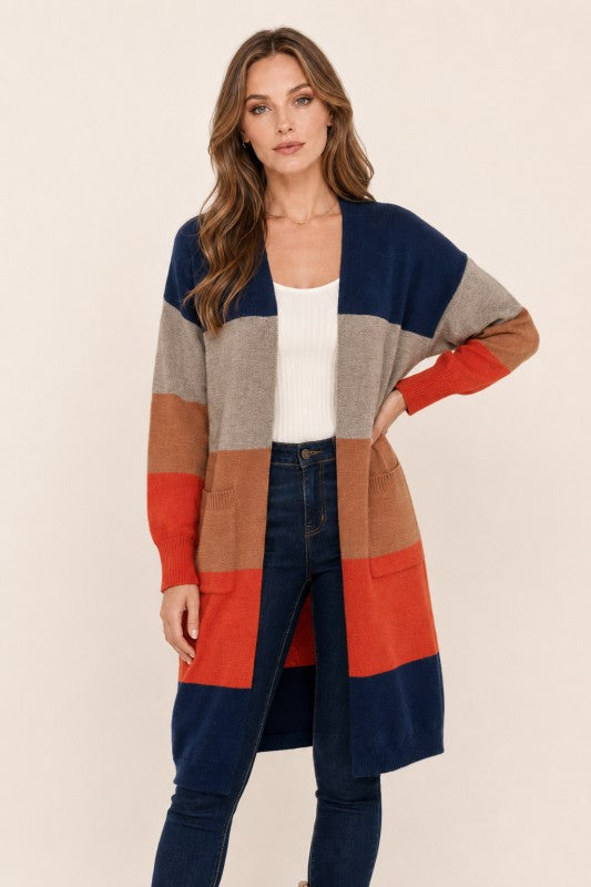 Multicolor Stripe Open-Front Duster Cardigan