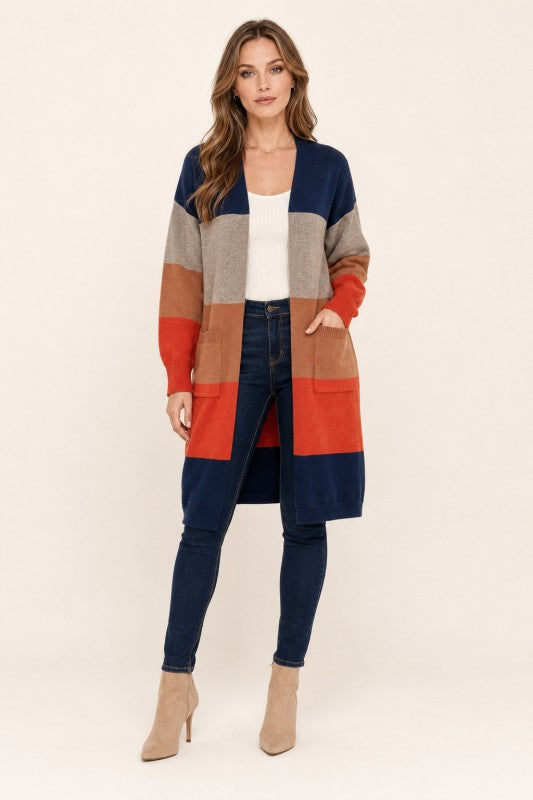 Multicolor Stripe Open-Front Duster Cardigan