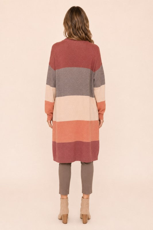 Multicolor Stripe Open-Front Duster Cardigan