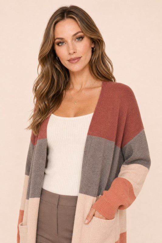 Multicolor Stripe Open-Front Duster Cardigan