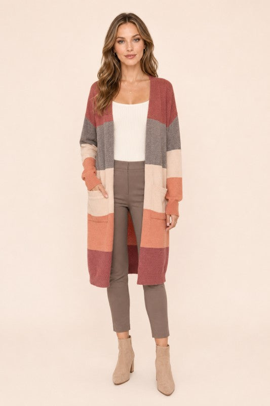 Multicolor Stripe Open-Front Duster Cardigan