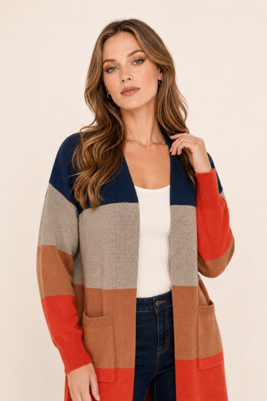 Multicolor Stripe Open-Front Duster Cardigan