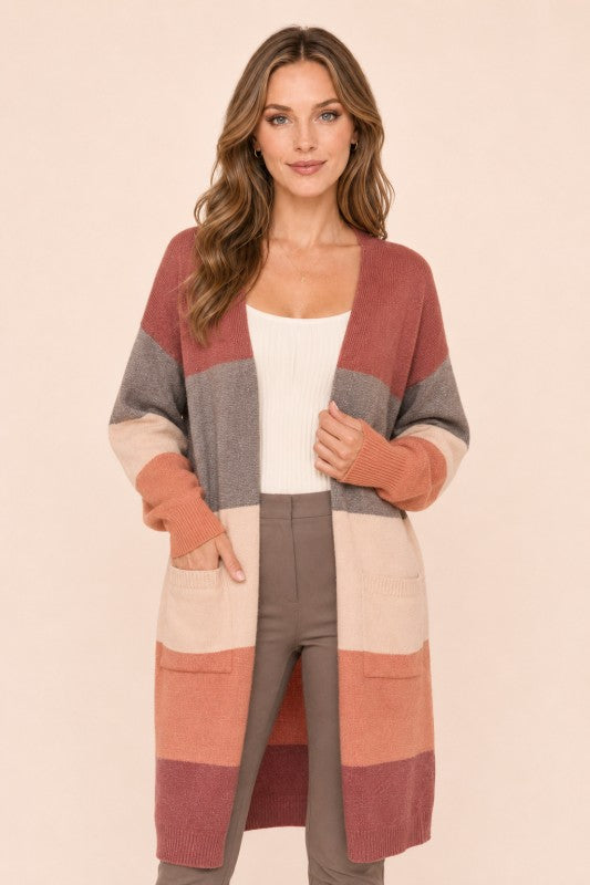 Multicolor Stripe Open-Front Duster Cardigan