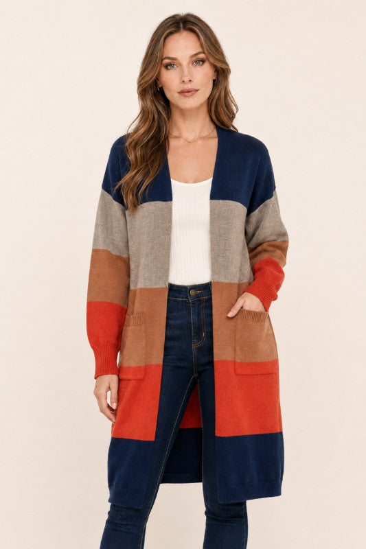 Multicolor Stripe Open-Front Duster Cardigan
