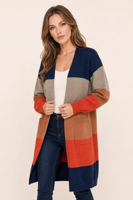 Multicolor Stripe Open-Front Duster Cardigan