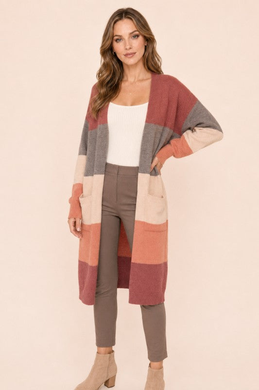 Multicolor Stripe Open-Front Duster Cardigan