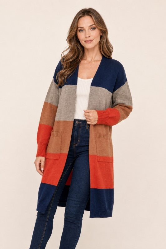 Multicolor Stripe Open-Front Duster Cardigan
