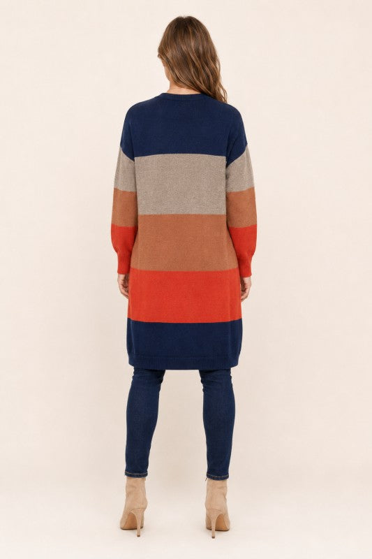 Multicolor Stripe Open-Front Duster Cardigan