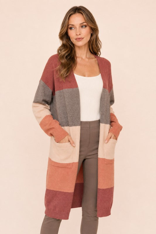Multicolor Stripe Open-Front Duster Cardigan