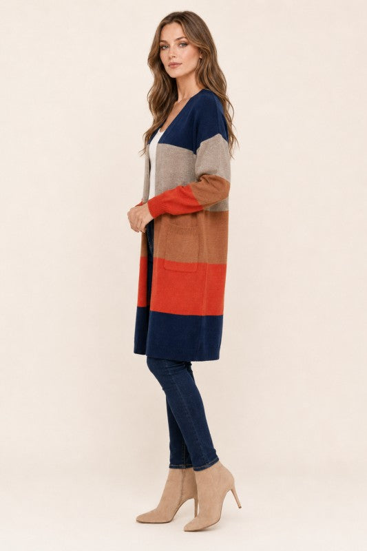 Multicolor Stripe Open-Front Duster Cardigan