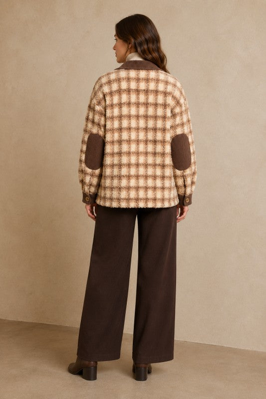 Plus Size Plaid Sherpa & Corduroy Jacket
