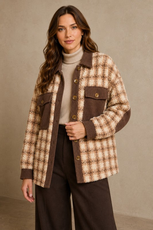 Plus Size Plaid Sherpa & Corduroy Jacket