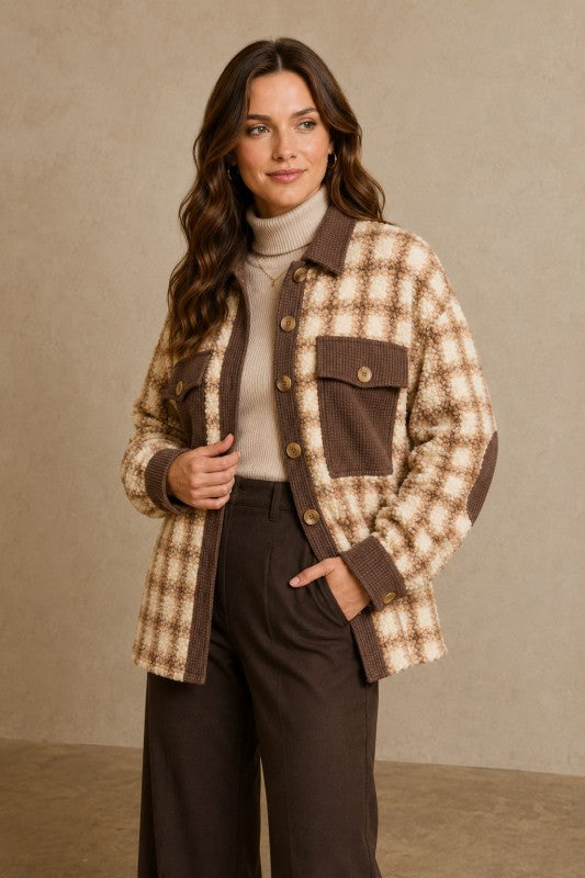 Plus Size Plaid Sherpa & Corduroy Jacket