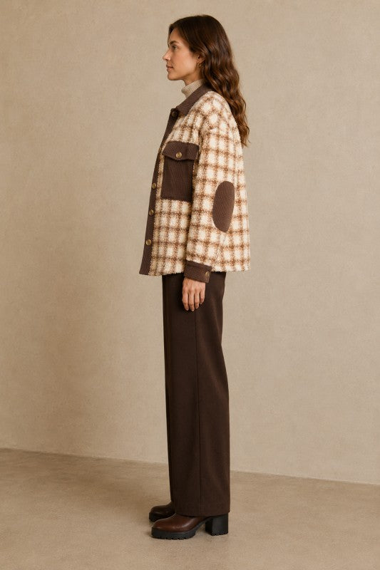 Plus Size Plaid Sherpa & Corduroy Jacket