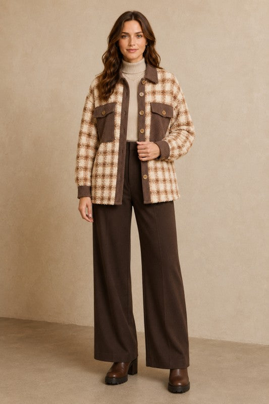Plus Size Plaid Sherpa & Corduroy Jacket